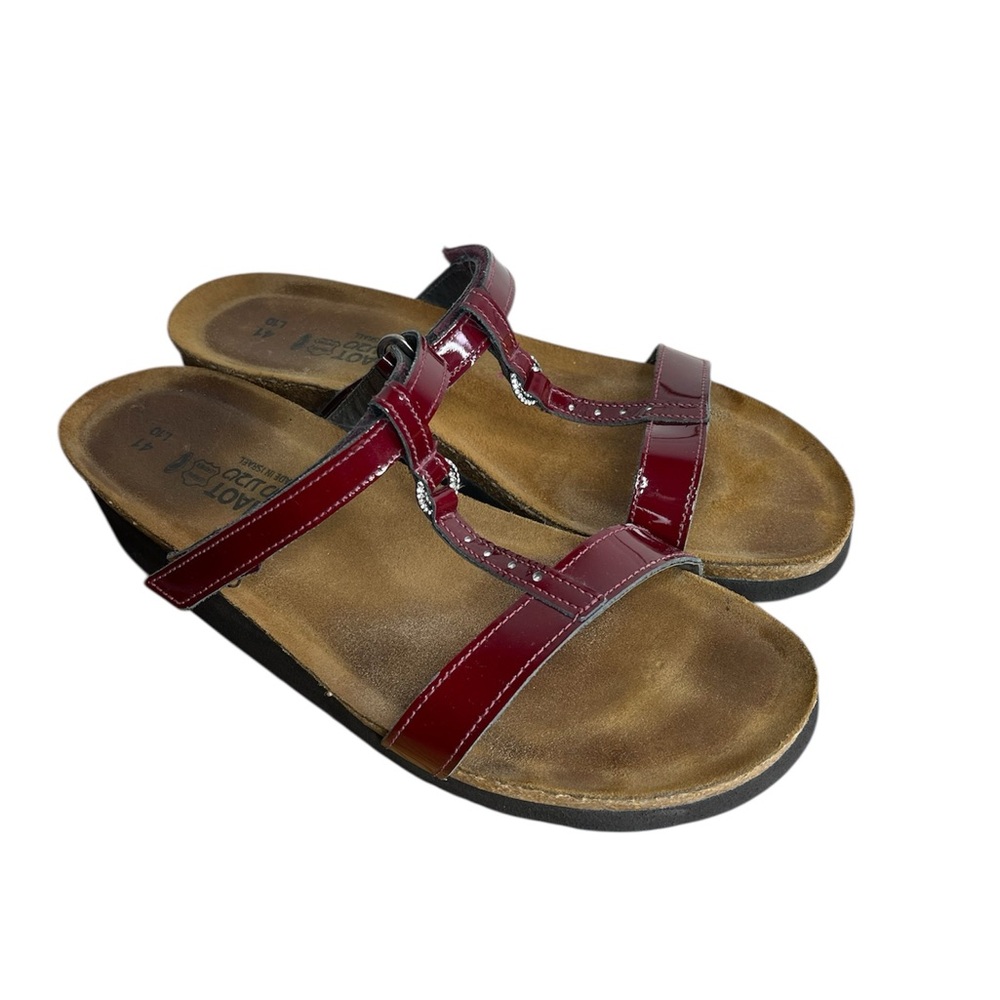 NOAT Womens Red Patent Rhinestone Slip on Sandals Size 10
